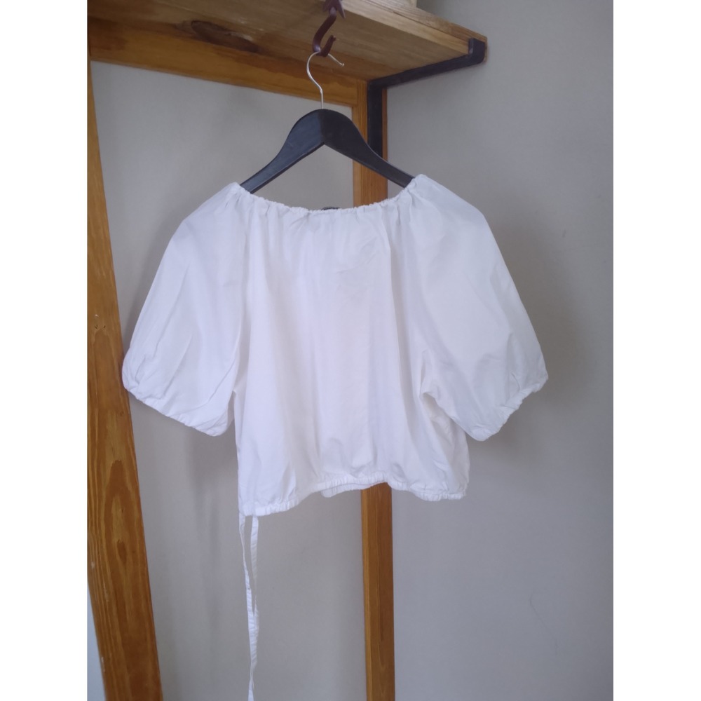 Free Assembly Womens White Puff Sleeve Poplin Crop Top XL Blouse Side Tie